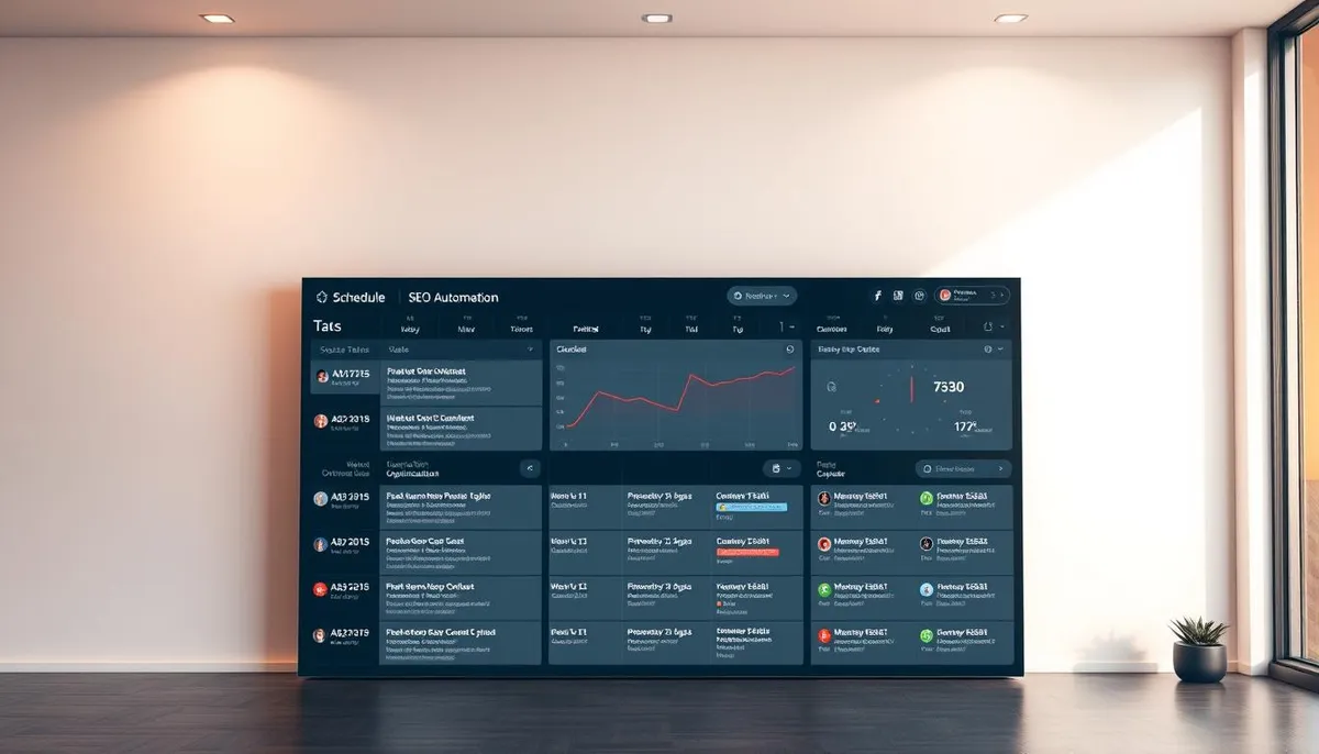 SEO automation dashboard showing scheduled tasks