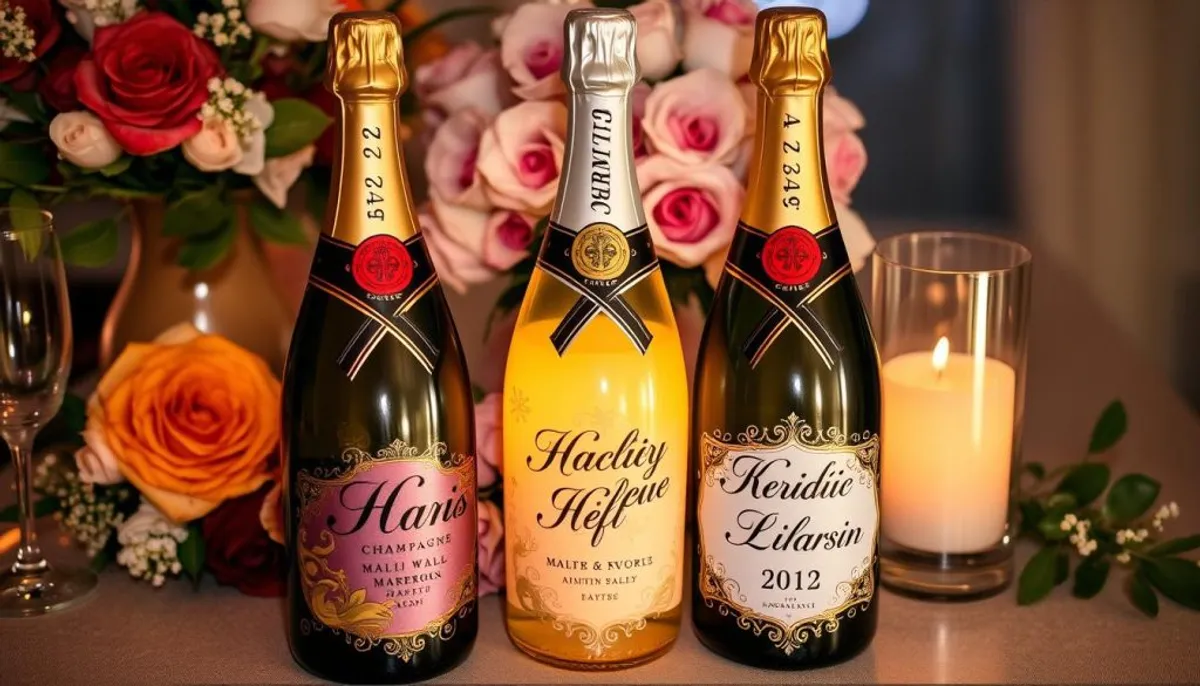 Personalized champagne bottles with names and dates